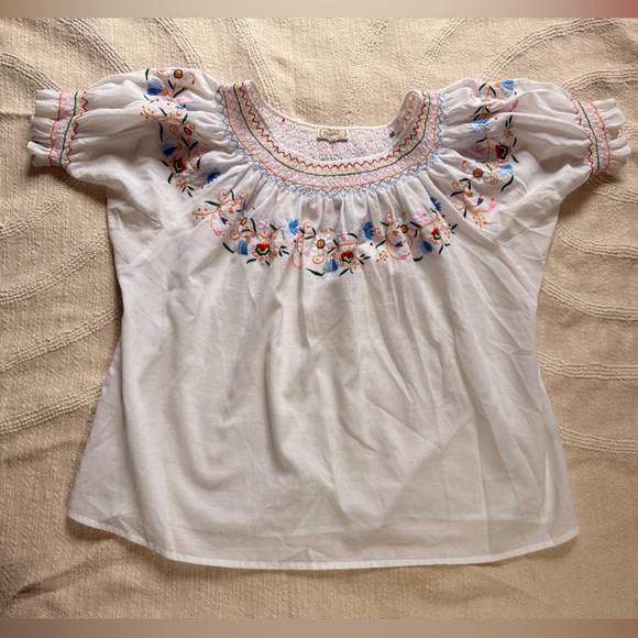 tramo switzerland Tops - Embroidered White Blouse with Floral Accents cottage core folklore Switzerland